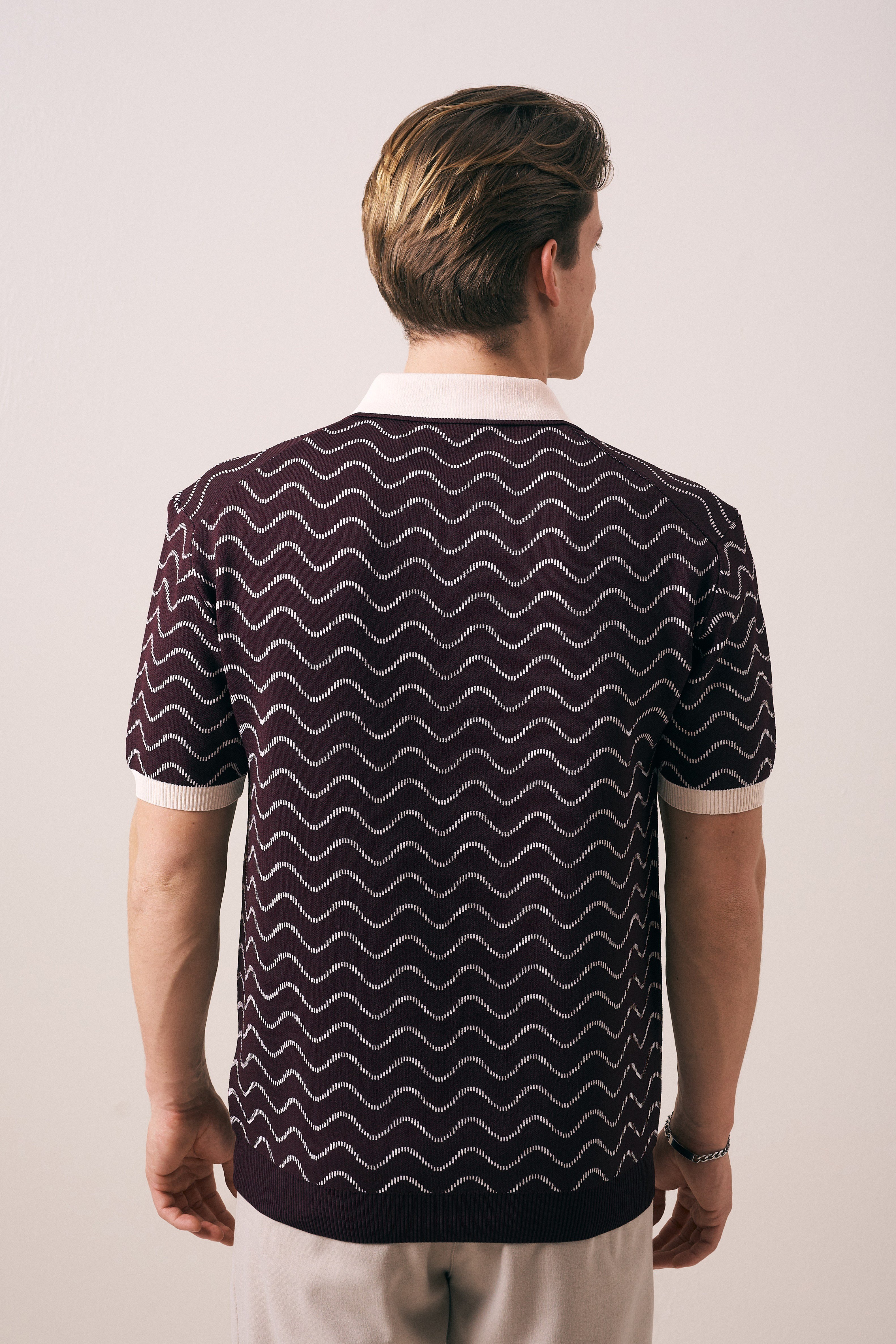 REGULAR FIT GEOMETRİK DESEN DÜĞMELİ POLO TRİKO T-SHIRT