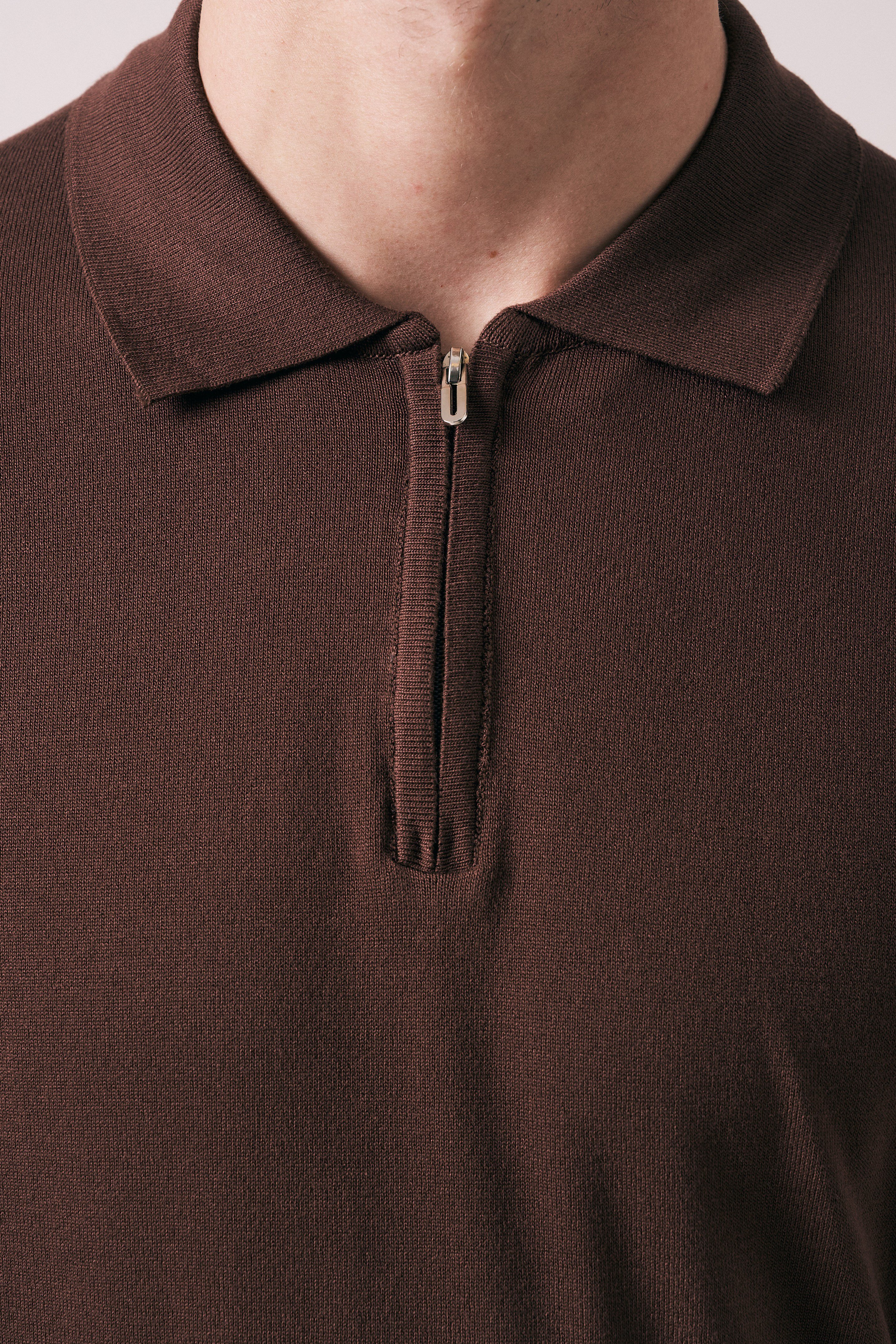 REGULAR FIT KOL ÖRGÜ DETAYLI FERMUARLI POLO TRİKO T-SHIRT