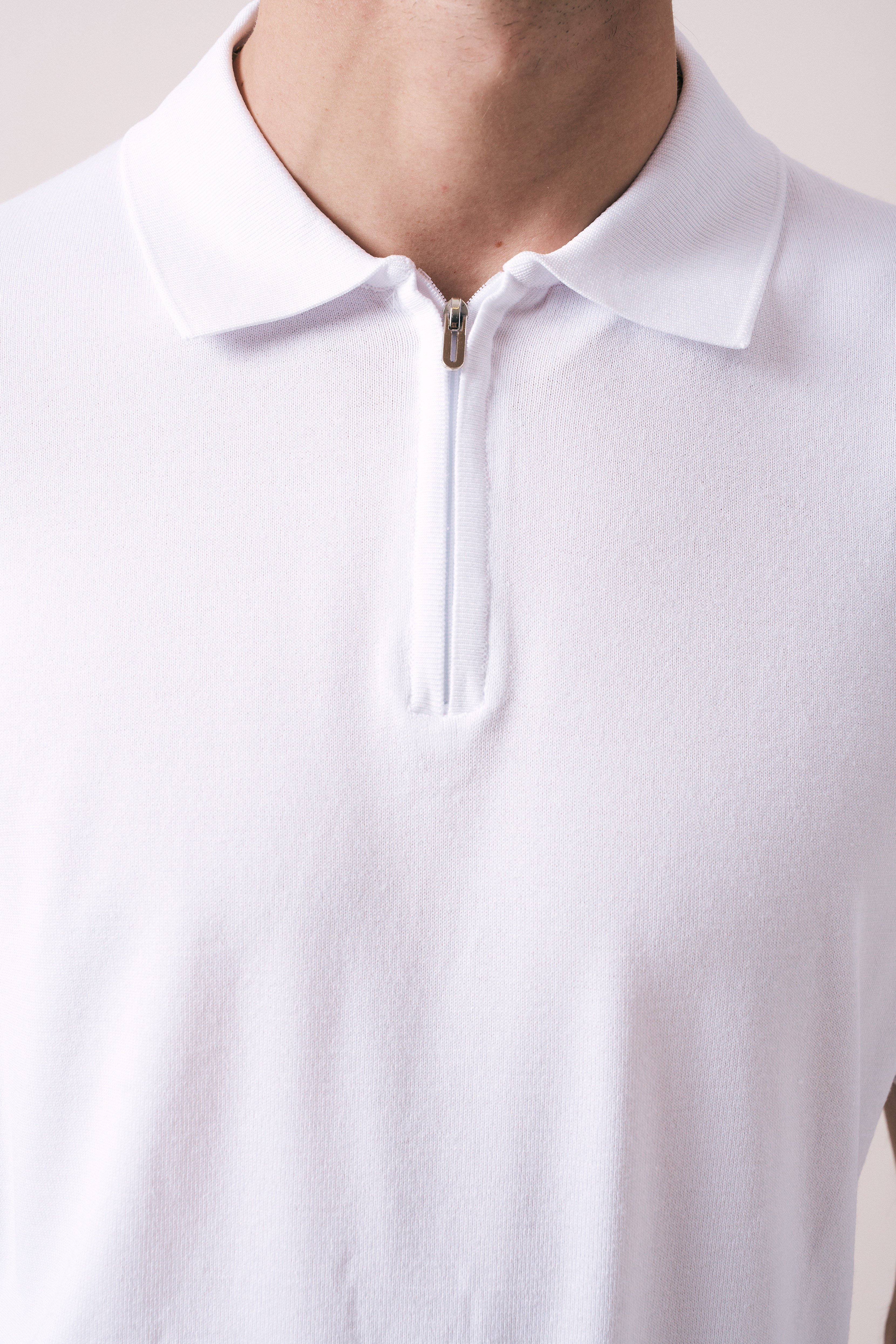 REGULAR FIT KOL ÖRGÜ DETAYLI FERMUARLI POLO TRİKO T-SHIRT