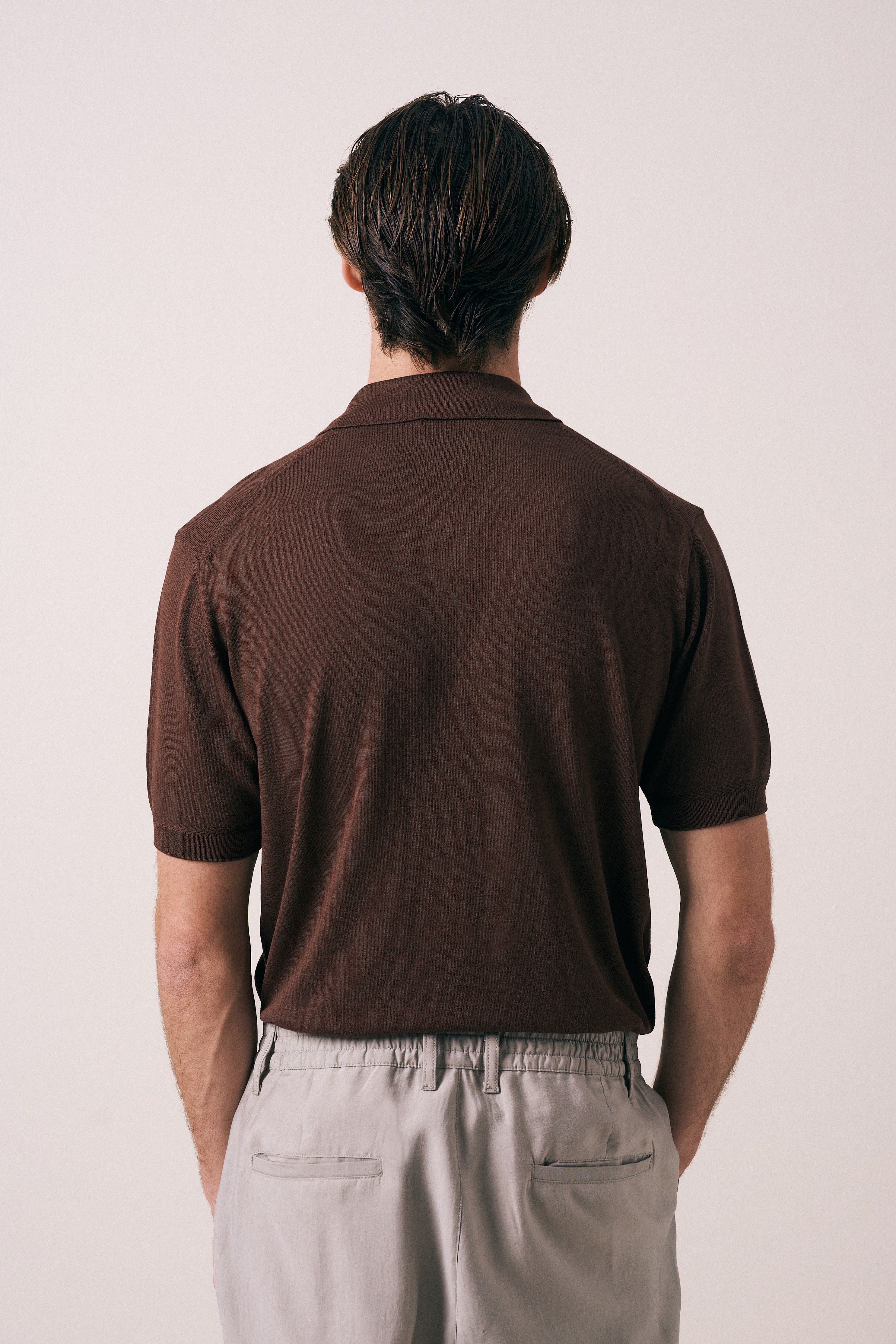 REGULAR FIT KOL ÖRGÜ DETAYLI FERMUARLI POLO TRİKO T-SHIRT