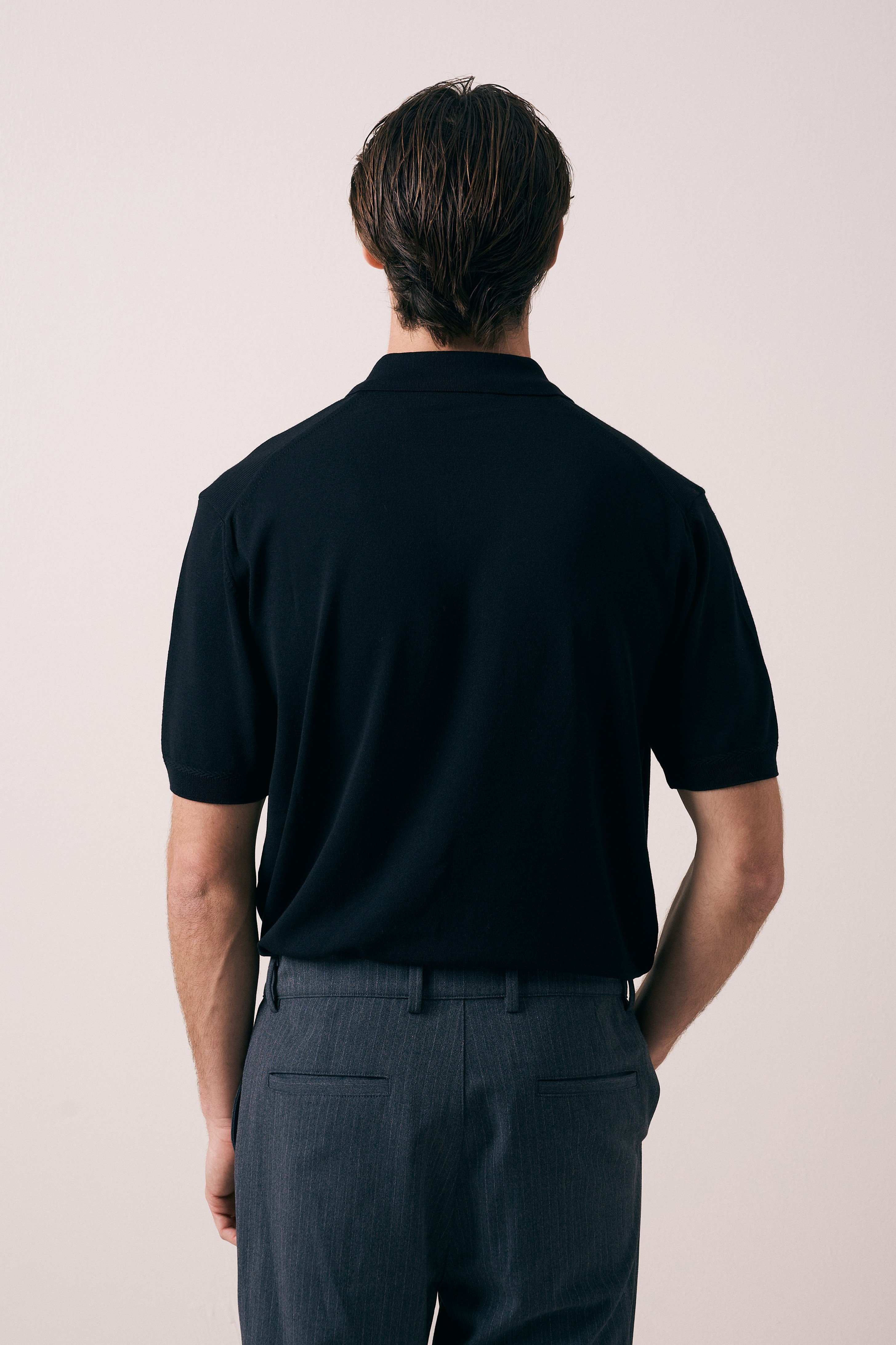REGULAR FIT KOL ÖRGÜ DETAYLI FERMUARLI POLO TRİKO T-SHIRT