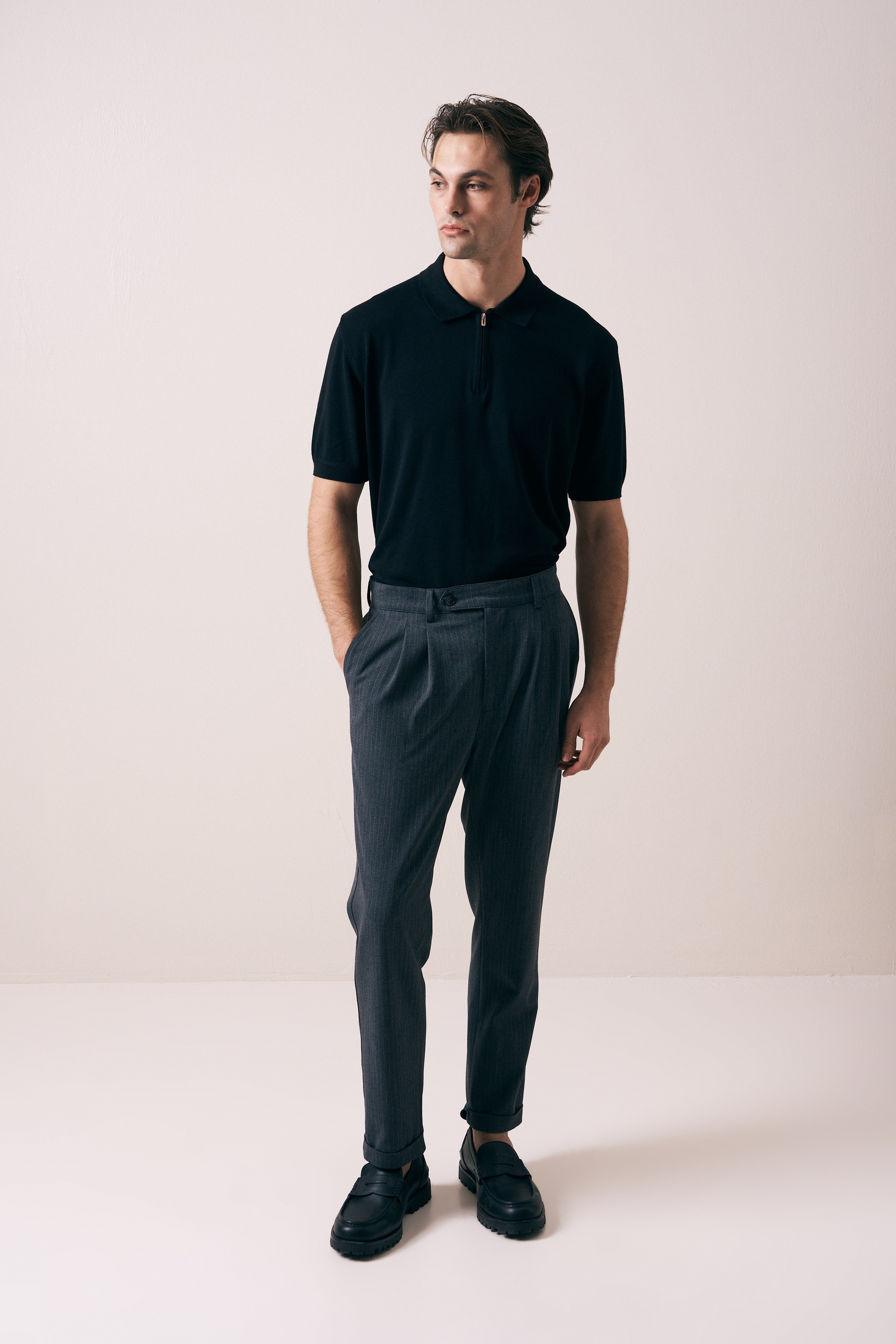 REGULAR FIT KOL ÖRGÜ DETAYLI FERMUARLI POLO TRİKO T-SHIRT