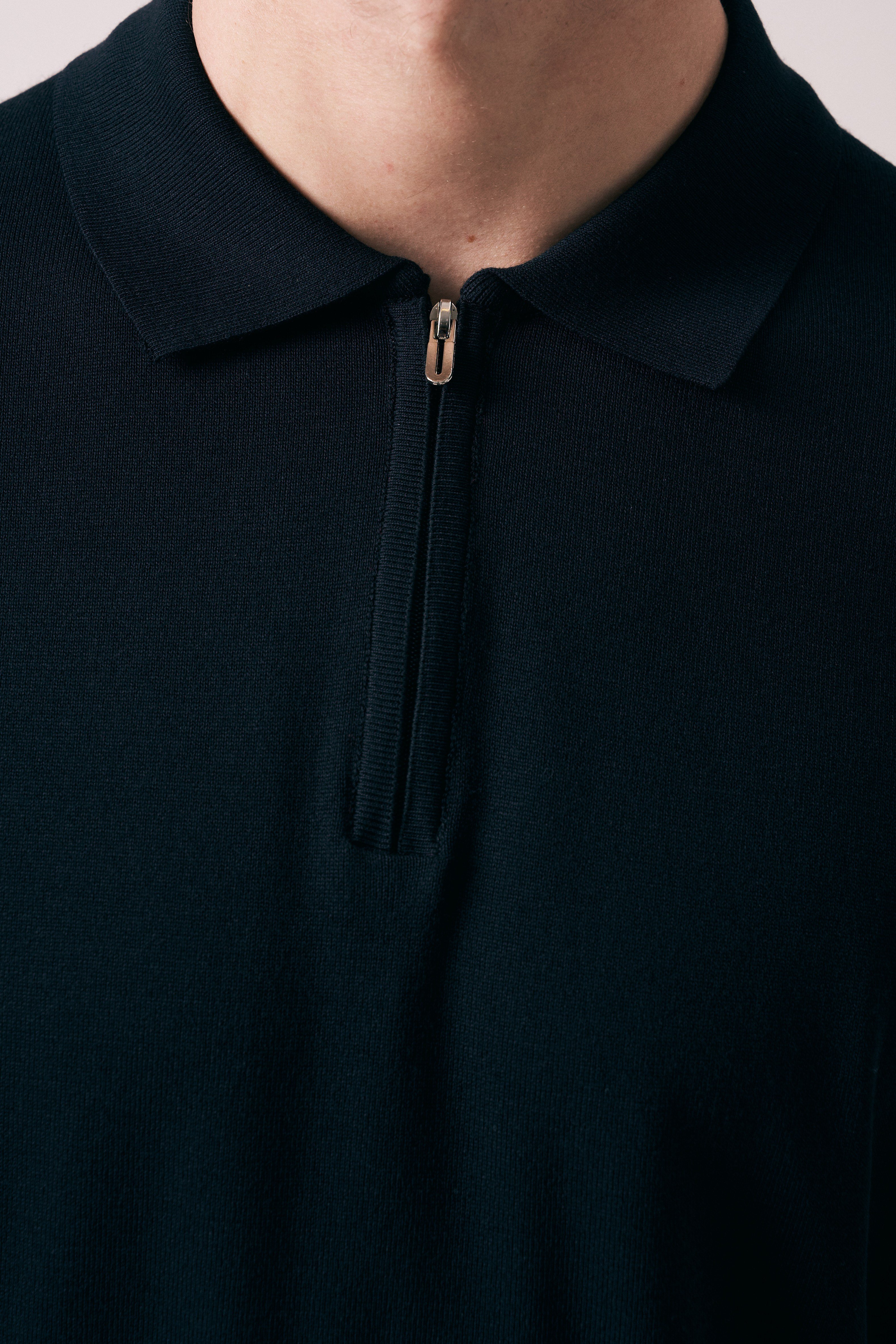 REGULAR FIT KOL ÖRGÜ DETAYLI FERMUARLI POLO TRİKO T-SHIRT