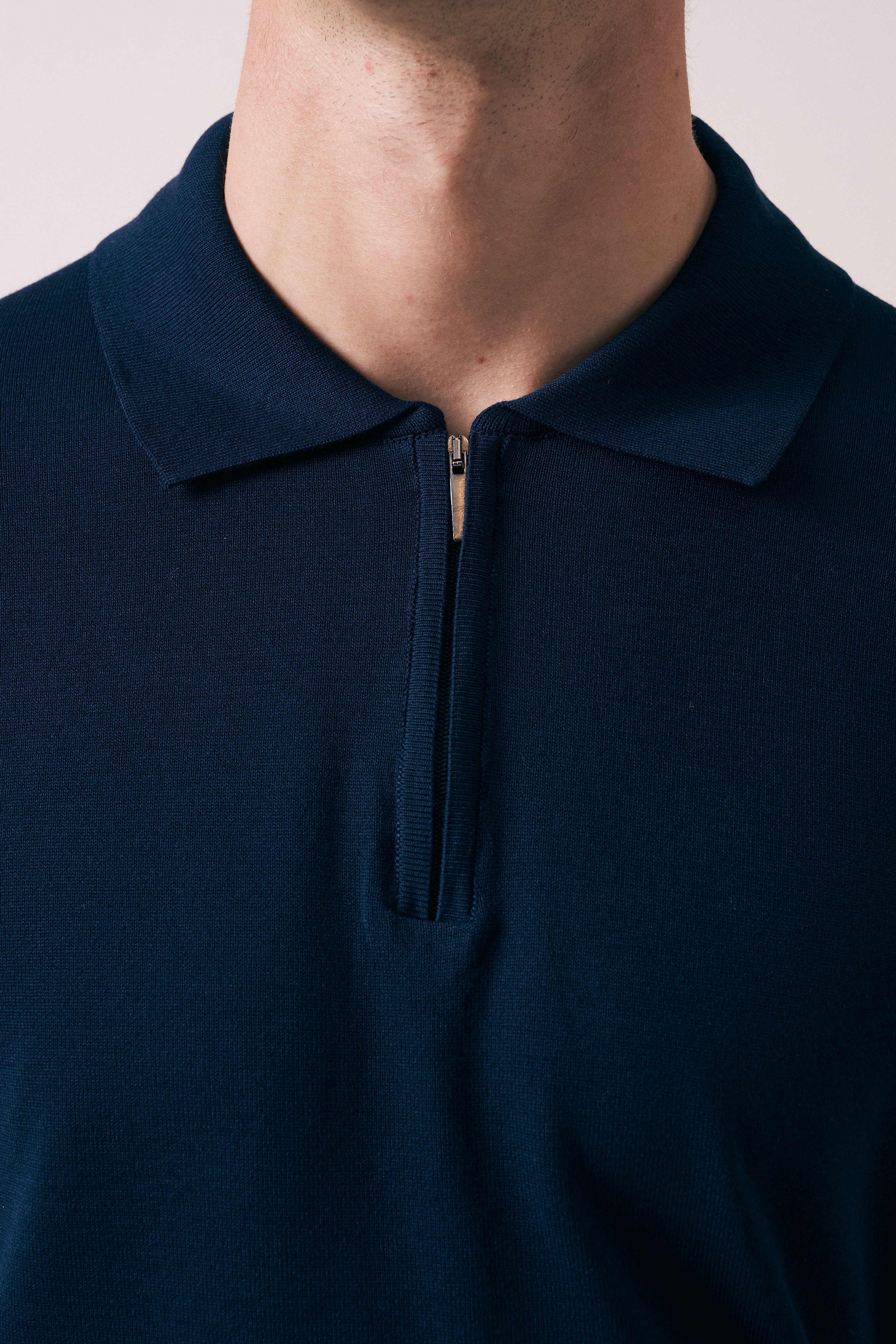 REGULAR FIT KOL ÖRGÜ DETAYLI FERMUARLI POLO TRİKO T-SHIRT