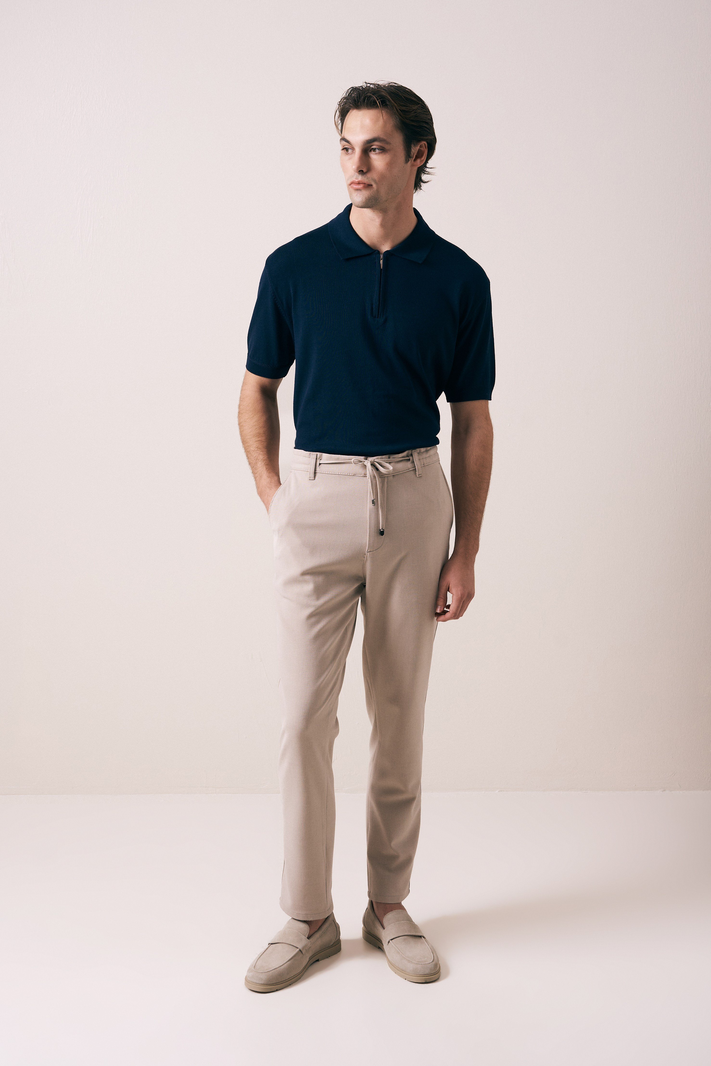 REGULAR FIT KOL ÖRGÜ DETAYLI FERMUARLI POLO TRİKO T-SHIRT