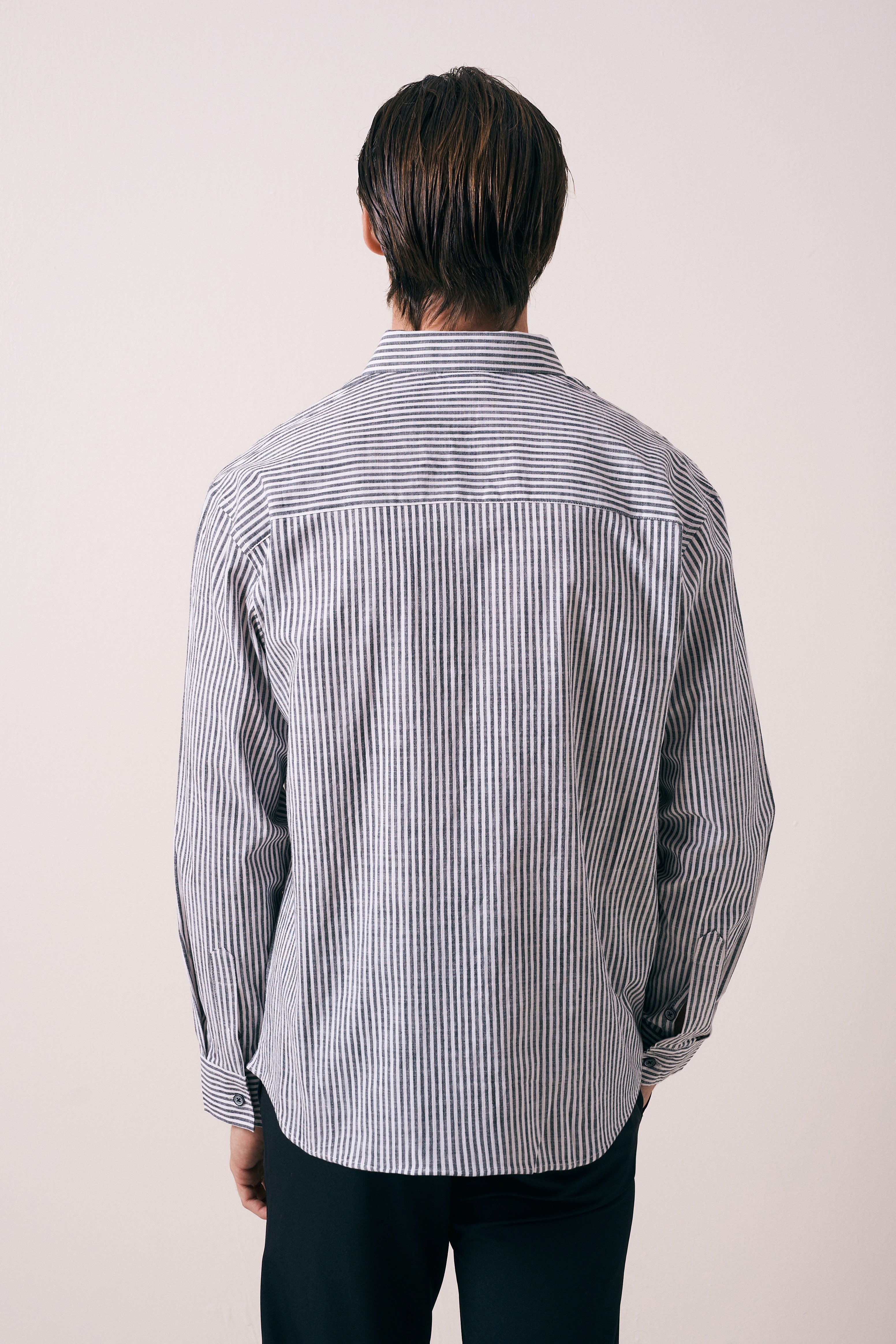REGULAR FIT PAMUKLU ÇİZGİ DETAYLI GÖMLEK