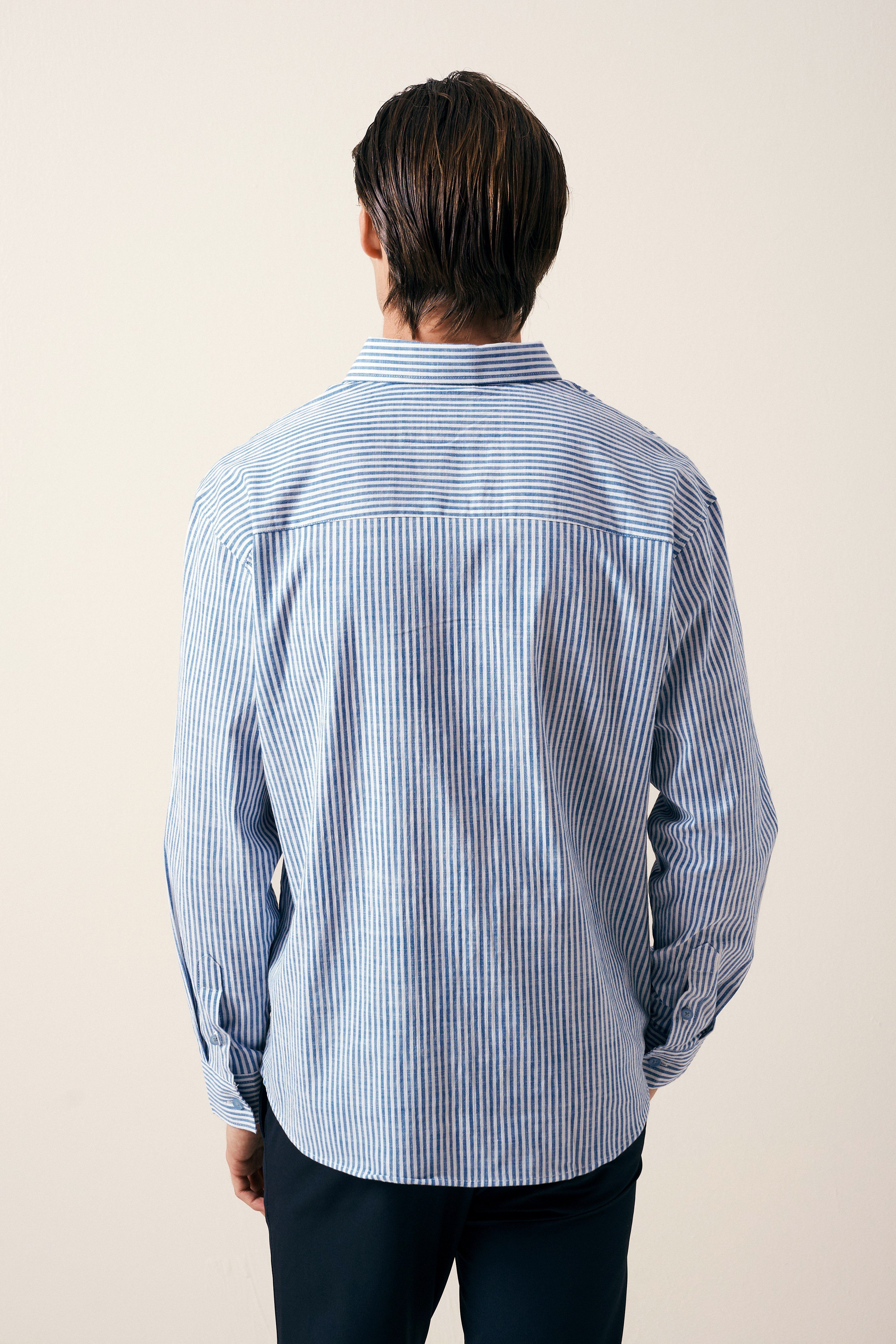 REGULAR FIT PAMUKLU ÇİZGİ DETAYLI GÖMLEK