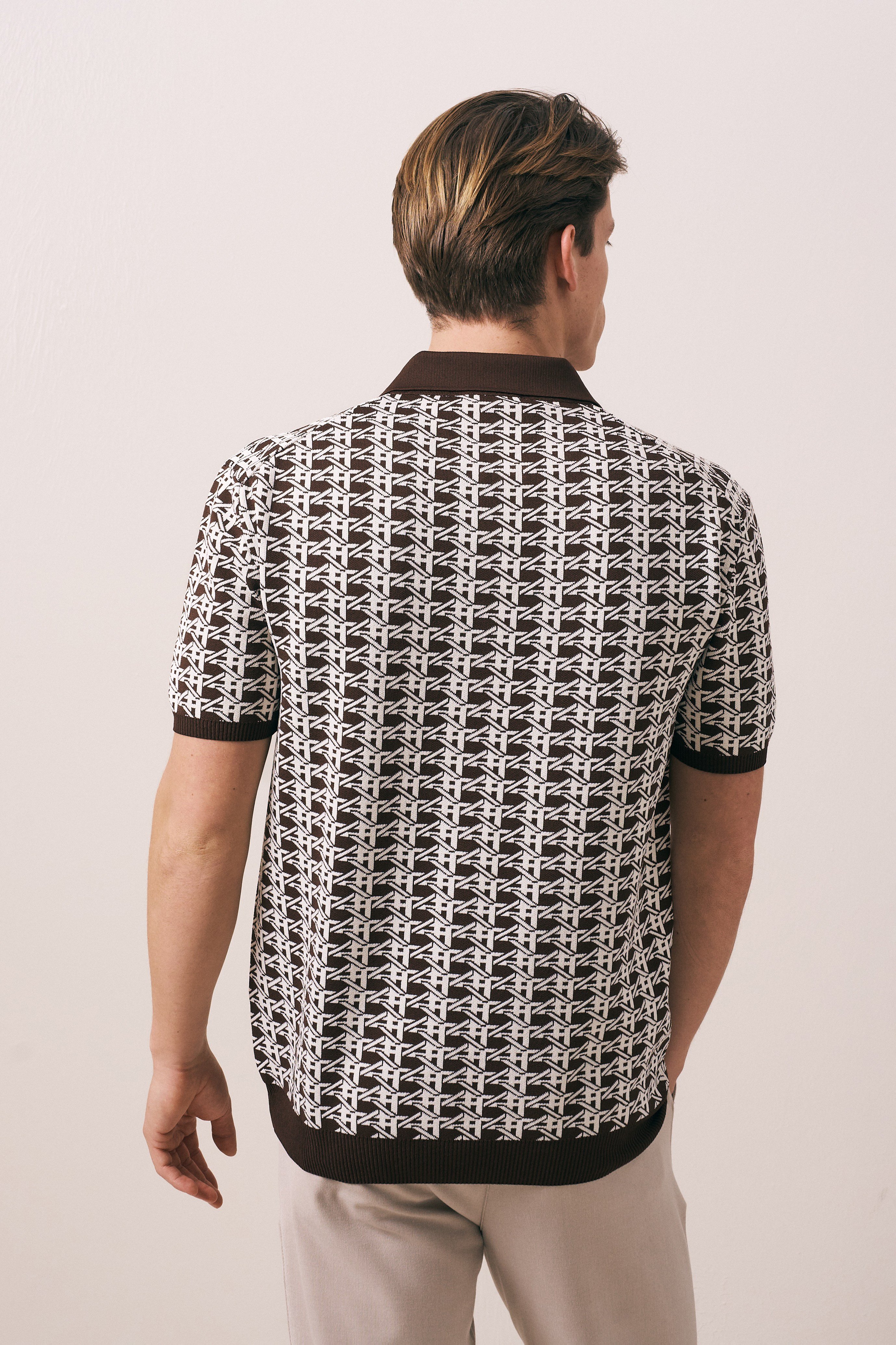 V PAT GEOMETRİK DESEN TRİKO T-SHIRT