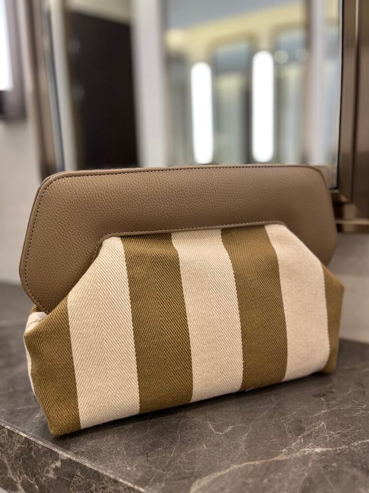 İki Renkli Clutch Çanta | Vizon - Camel