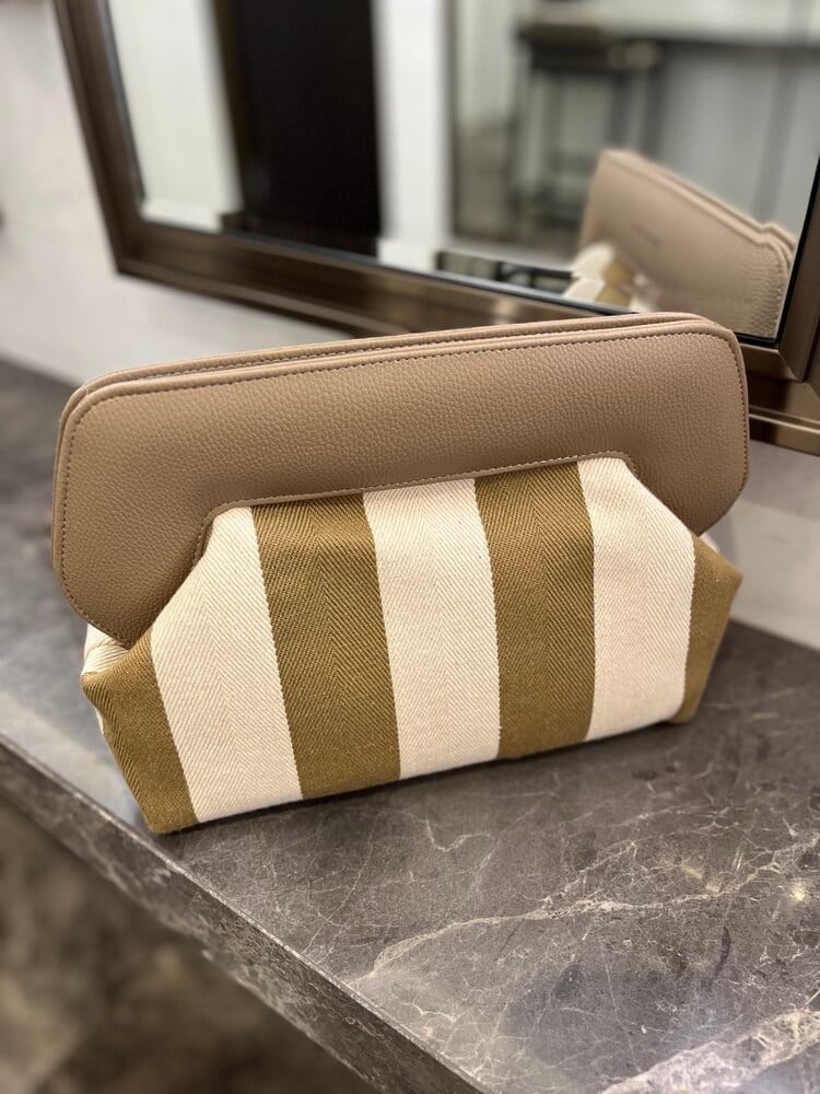 İki Renkli Clutch Çanta | Vizon - Camel