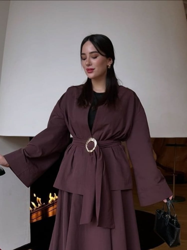 Lina Belted Ceket | Mürdüm
