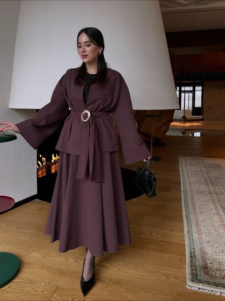 Lina Belted Kiloş Etek | Mürdüm