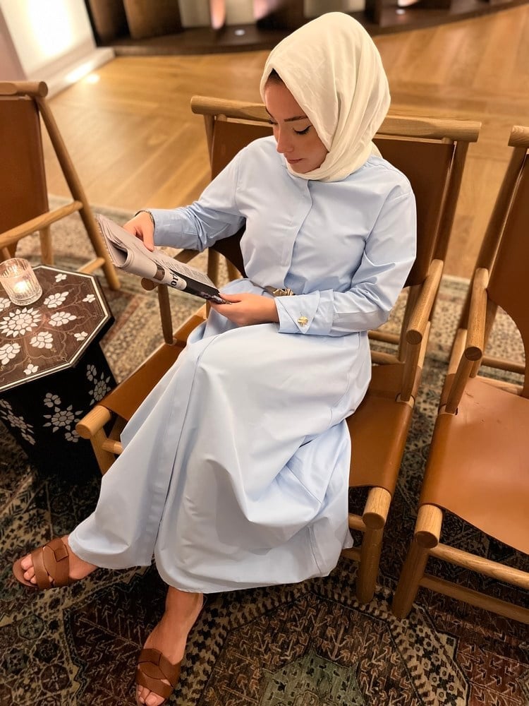 Manşetli Premium Gömlek Elbise | Bebe Mavisi