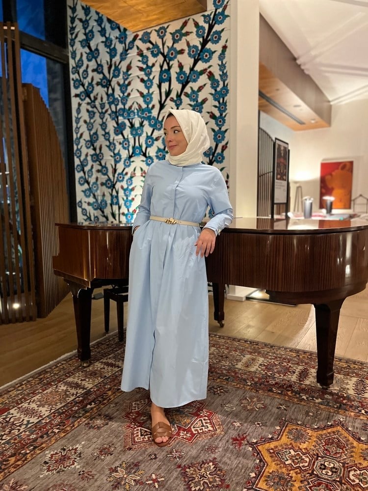 Manşetli Premium Gömlek Elbise | Bebe Mavisi