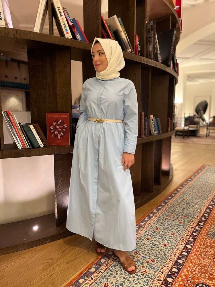 Manşetli Premium Gömlek Elbise | Bebe Mavisi