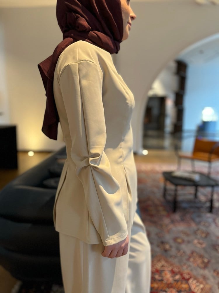 Mira Suit Drape Kol Bluz | Açık Taş