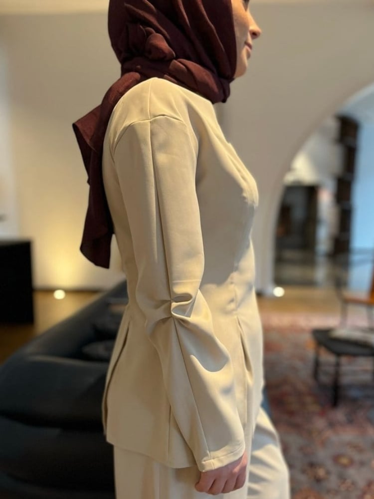 Mira Suit Drape Kol Bluz | Açık Taş