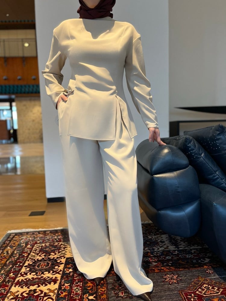 Mira Suit Drape Kol Bluz | Açık Taş