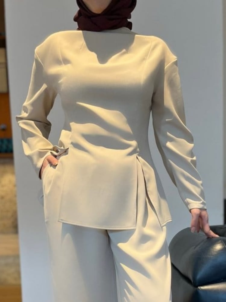 Mira Suit Drape Kol Bluz | Açık Taş