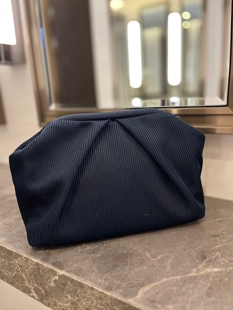 Pile Detaylı Clutch Çanta | Lacivert