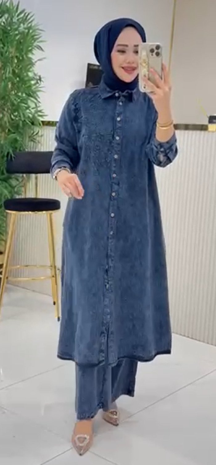 2 Parçalı Tunik Takım %100 Pamuk Lacivert
