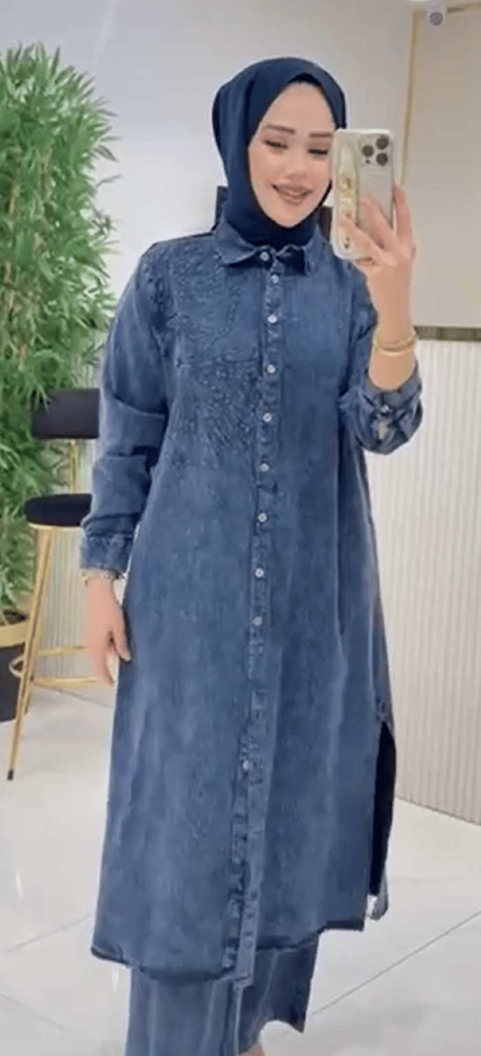 2 Parçalı Tunik Takım %100 Pamuk Lacivert