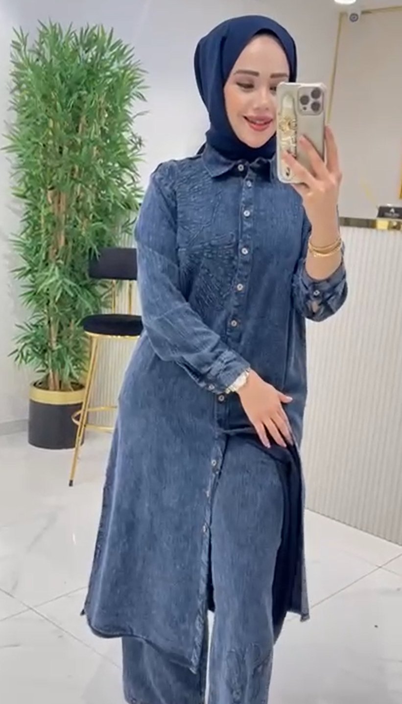 2 Parçalı Tunik Takım %100 Pamuk Lacivert