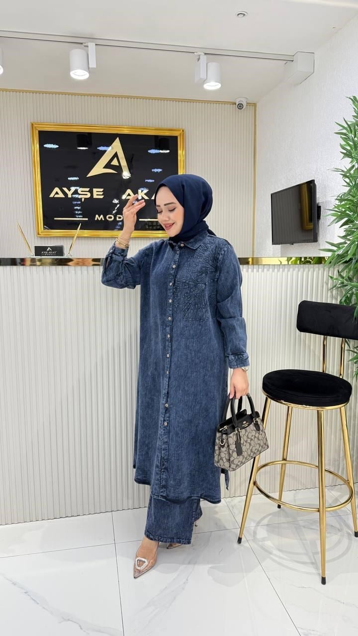 2 Parçalı Tunik Takım %100 Pamuk Lacivert