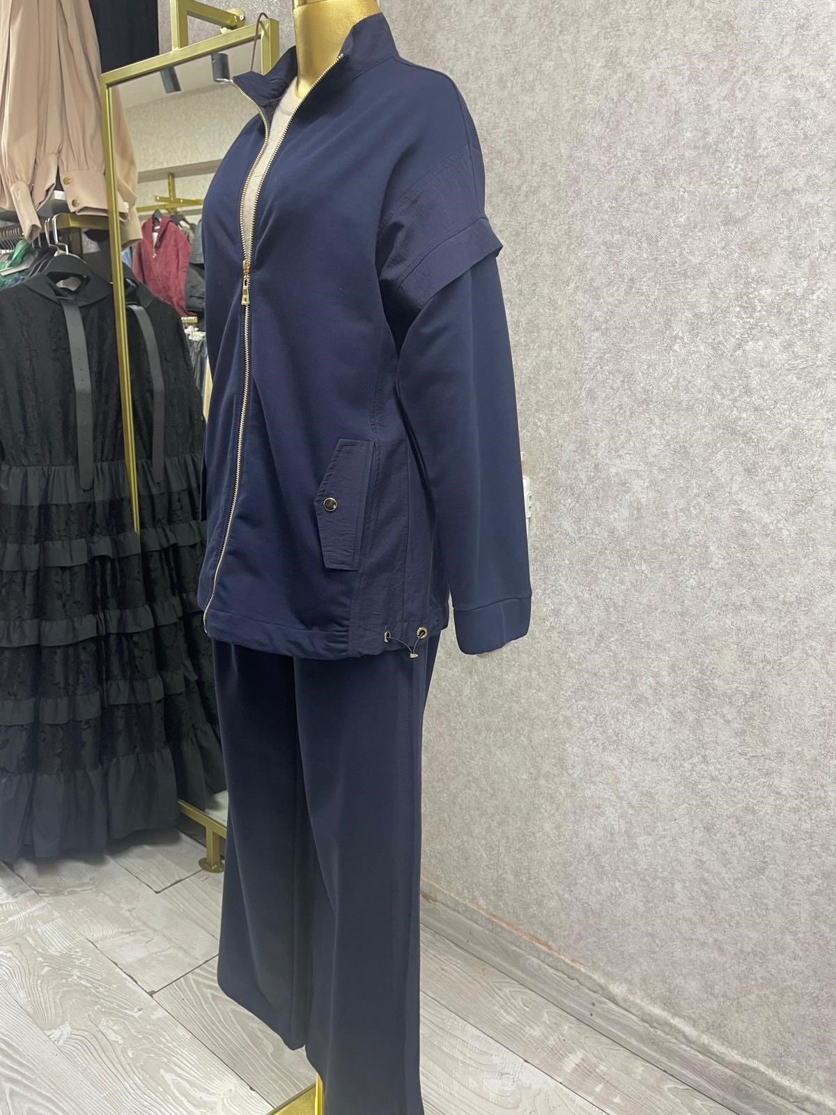 Fermuarlı Tunik, Pantolon Günlük Causal 2'lü Takım Şık & Rahat Stil Lacivert