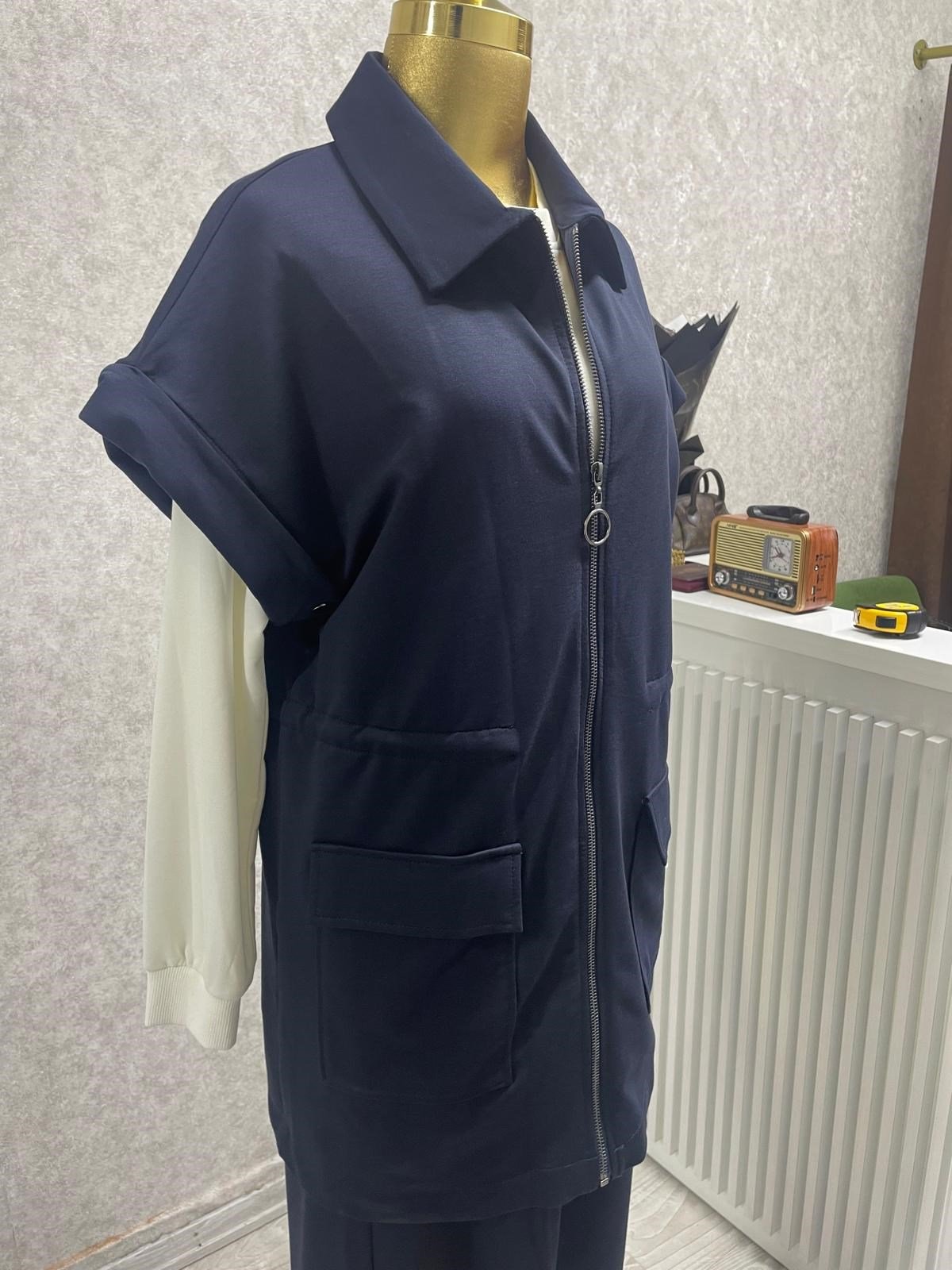 Fermuarlı Tunik, Pantolon Günlük Causal 3'lü Takım Şık & Rahat Stil Lacivert