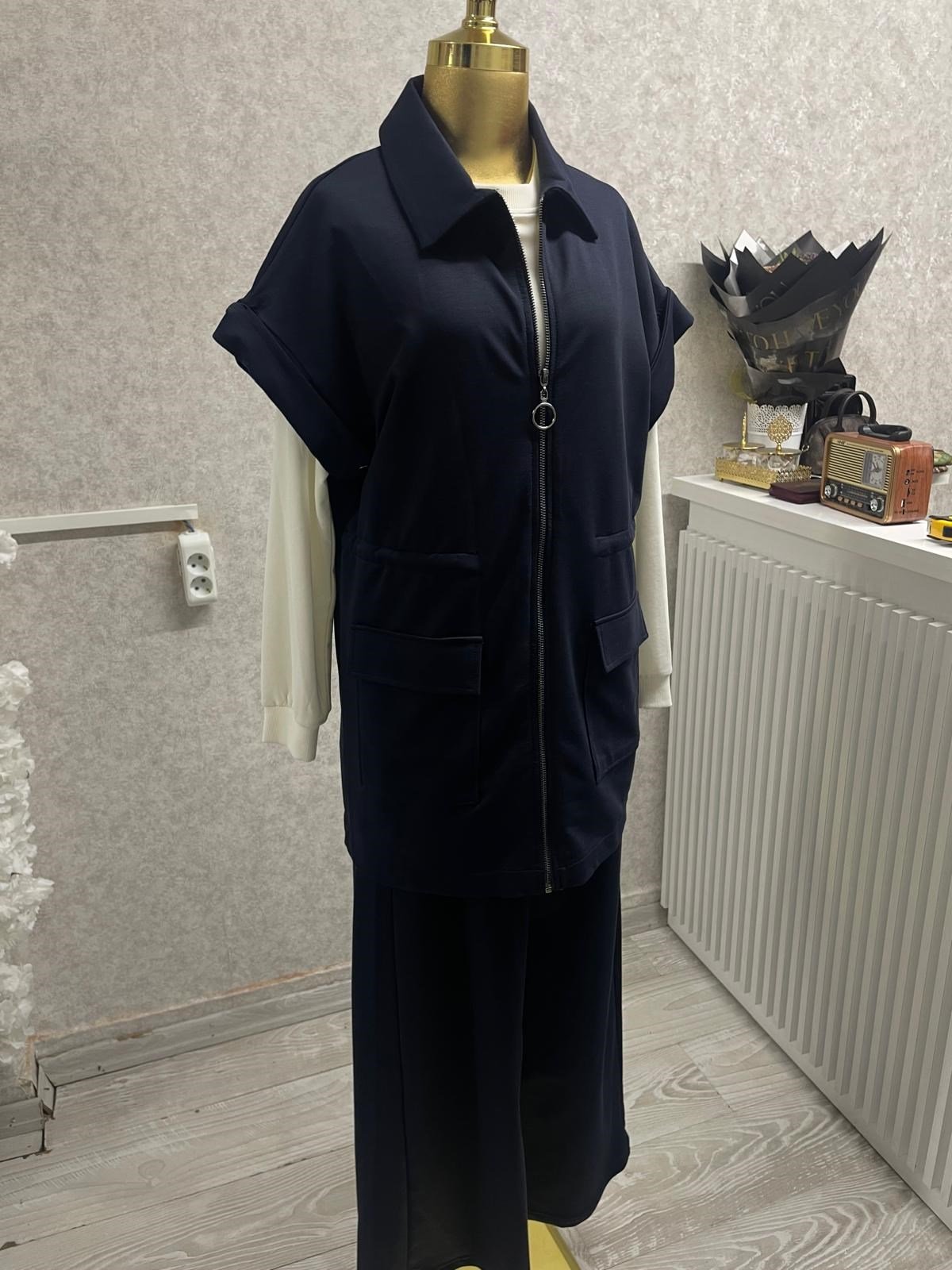Fermuarlı Tunik, Pantolon Günlük Causal 3'lü Takım Şık & Rahat Stil Lacivert