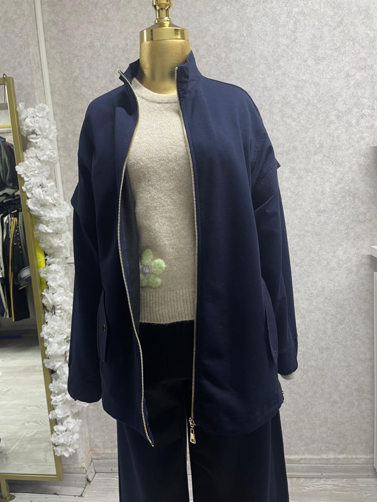 Fermuarlı Tunik, Pantolon Günlük Causal 2'lü Takım Şık & Rahat Stil Lacivert