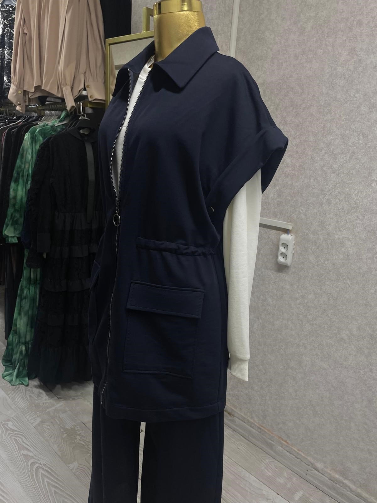 Fermuarlı Tunik, Pantolon Günlük Causal 3'lü Takım Şık & Rahat Stil Lacivert