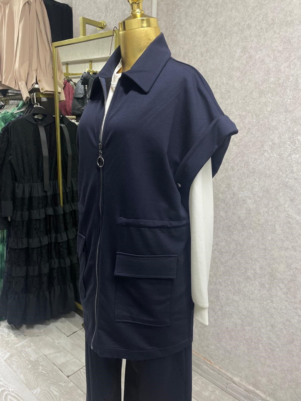 Fermuarlı Tunik, Pantolon Günlük Causal 3'lü Takım Şık & Rahat Stil Lacivert