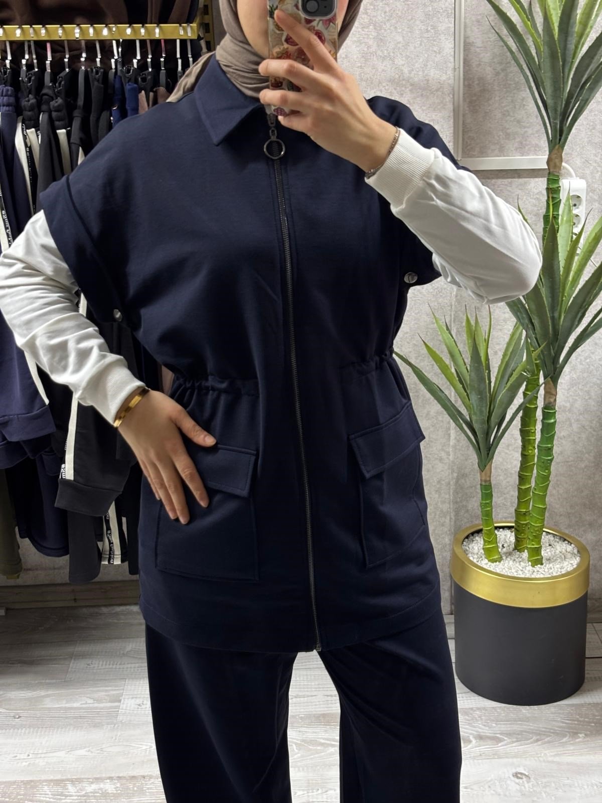 Fermuarlı Tunik, Pantolon Günlük Causal 3'lü Takım Şık & Rahat Stil Lacivert