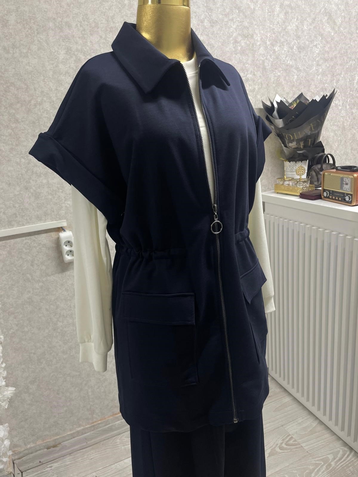 Fermuarlı Tunik, Pantolon Günlük Causal 3'lü Takım Şık & Rahat Stil Lacivert