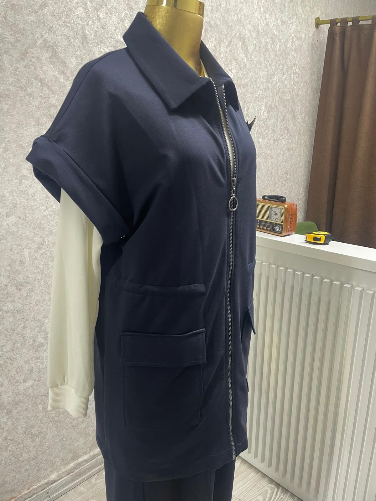 Fermuarlı Tunik, Pantolon Günlük Causal 3'lü Takım Şık & Rahat Stil Lacivert