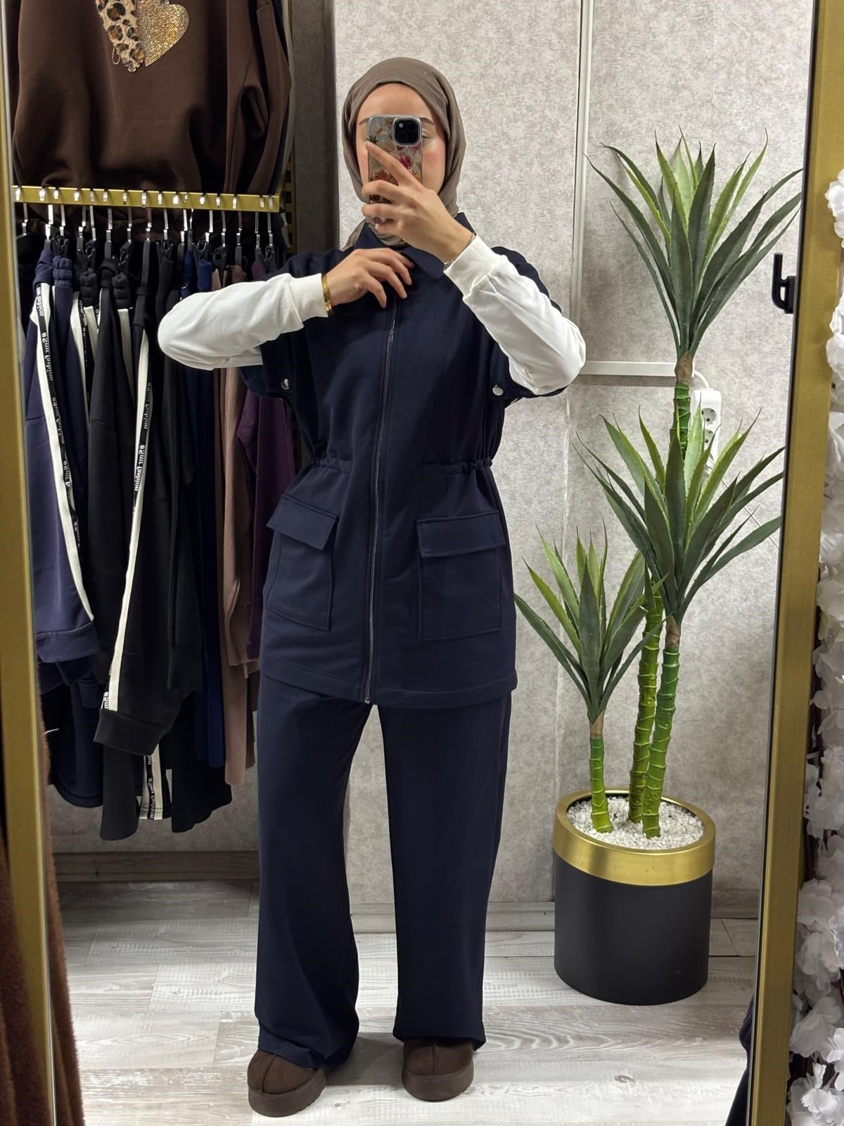 Fermuarlı Tunik, Pantolon Sweat-Shirt Günlük Causal 3'lü Takım Şık & Rahat Stil