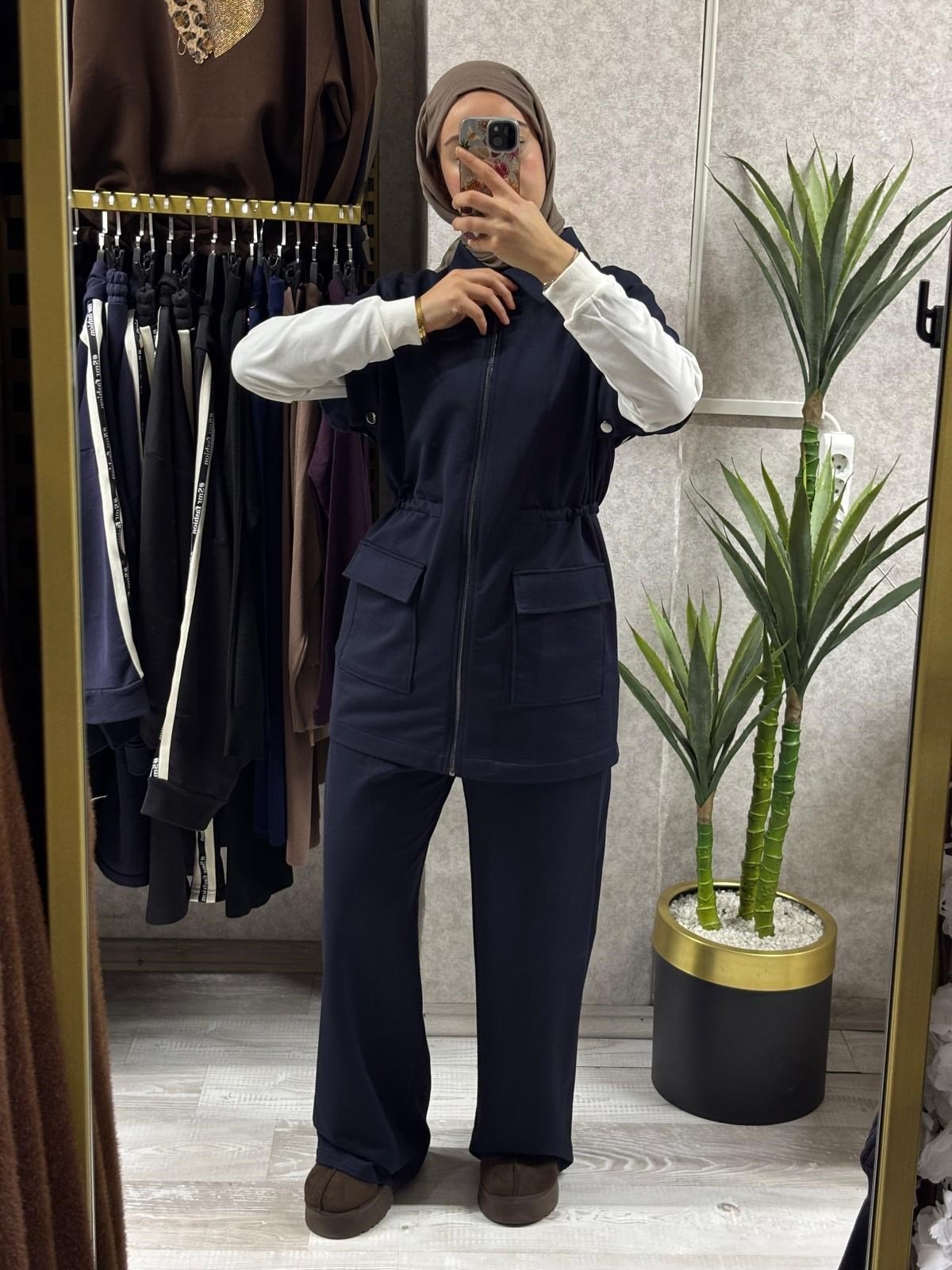 Fermuarlı Tunik, Pantolon Sweat-Shirt Günlük Causal 3'lü Takım Şık & Rahat Stil