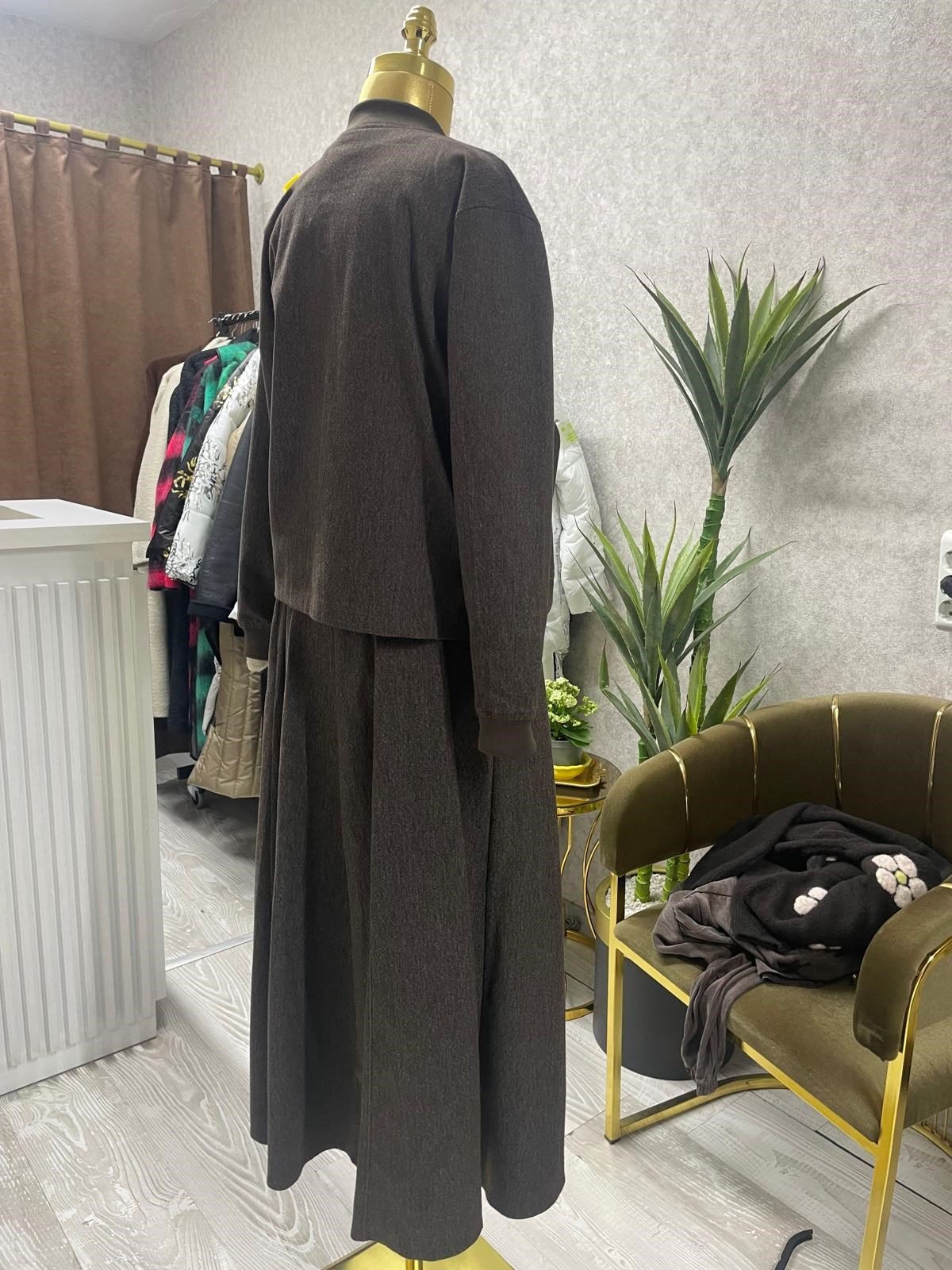 Sade ve Şık 2 Parçalı Kot Takım Kahve
