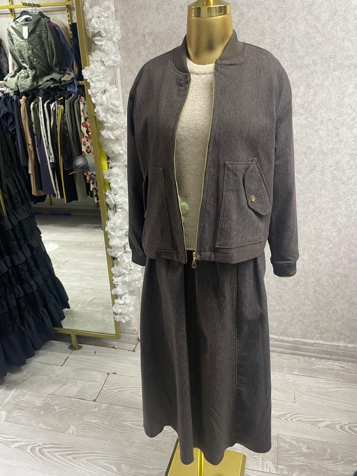 Sade ve Şık 2 Parçalı Kot Takım Kahve
