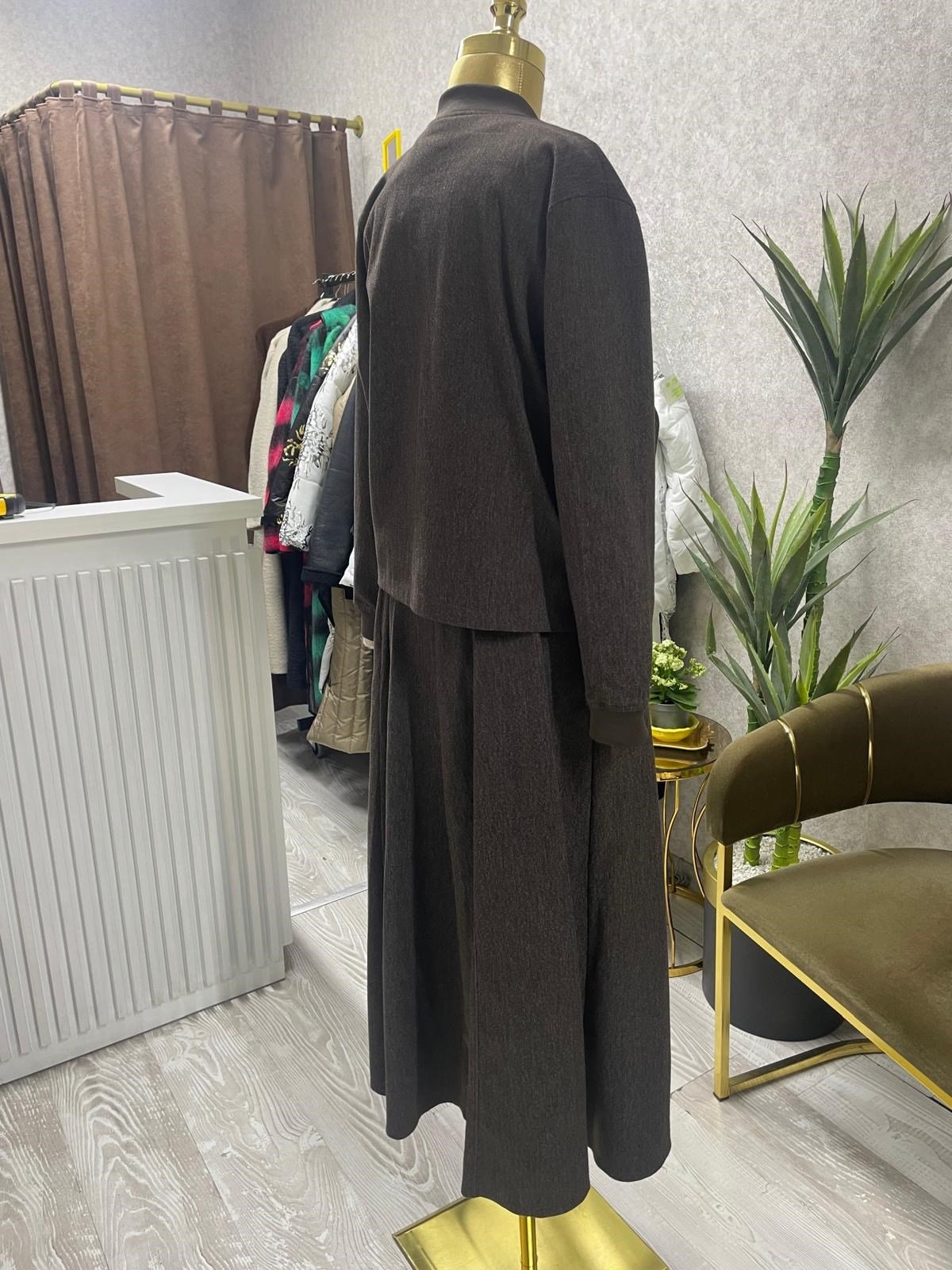 Sade ve Şık 2 Parçalı Kot Takım Kahve