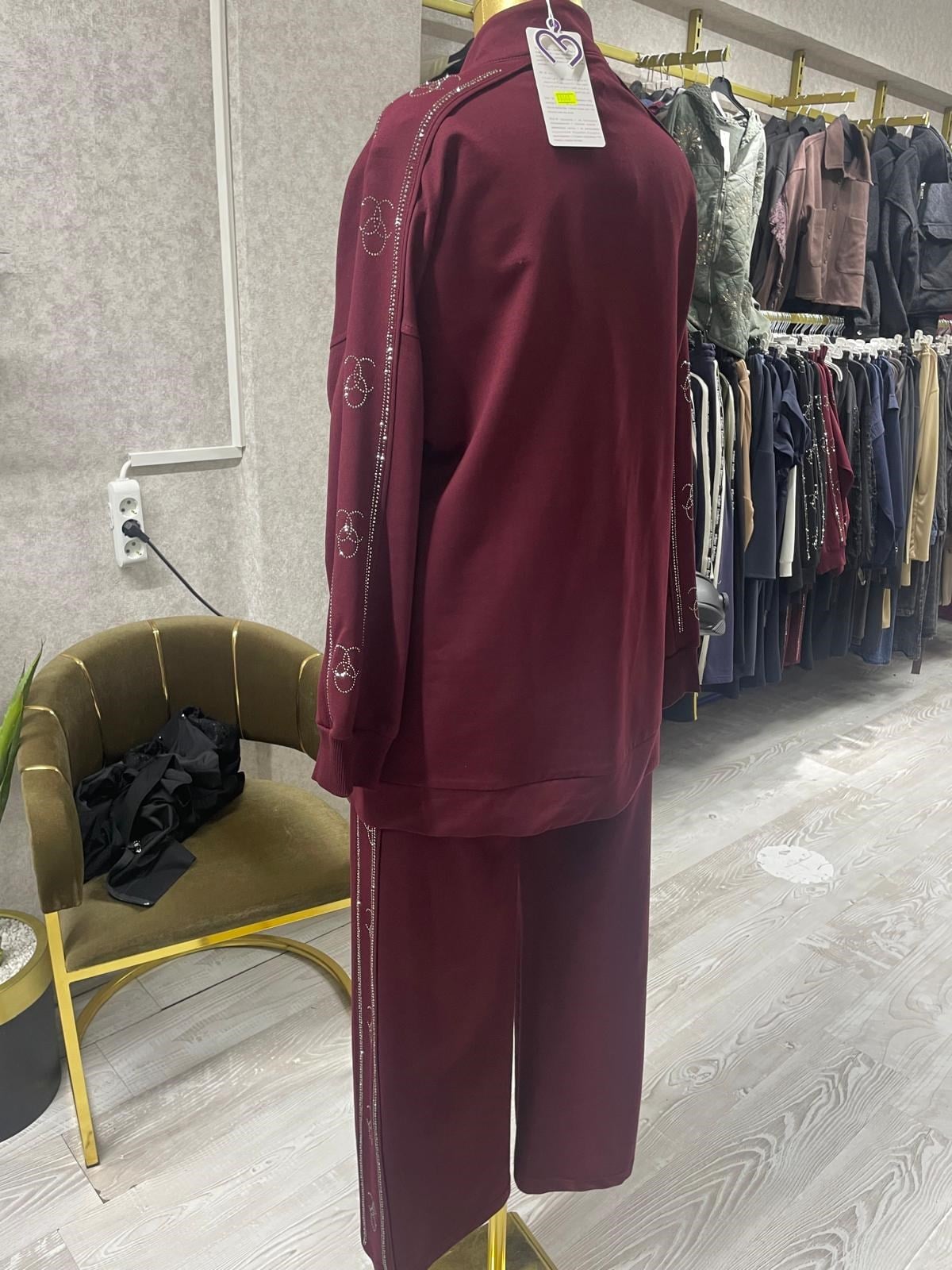 Yan Şerit Taş Detayliı Pamuklu Causal Outdoor Eşofman Takımı Bordo