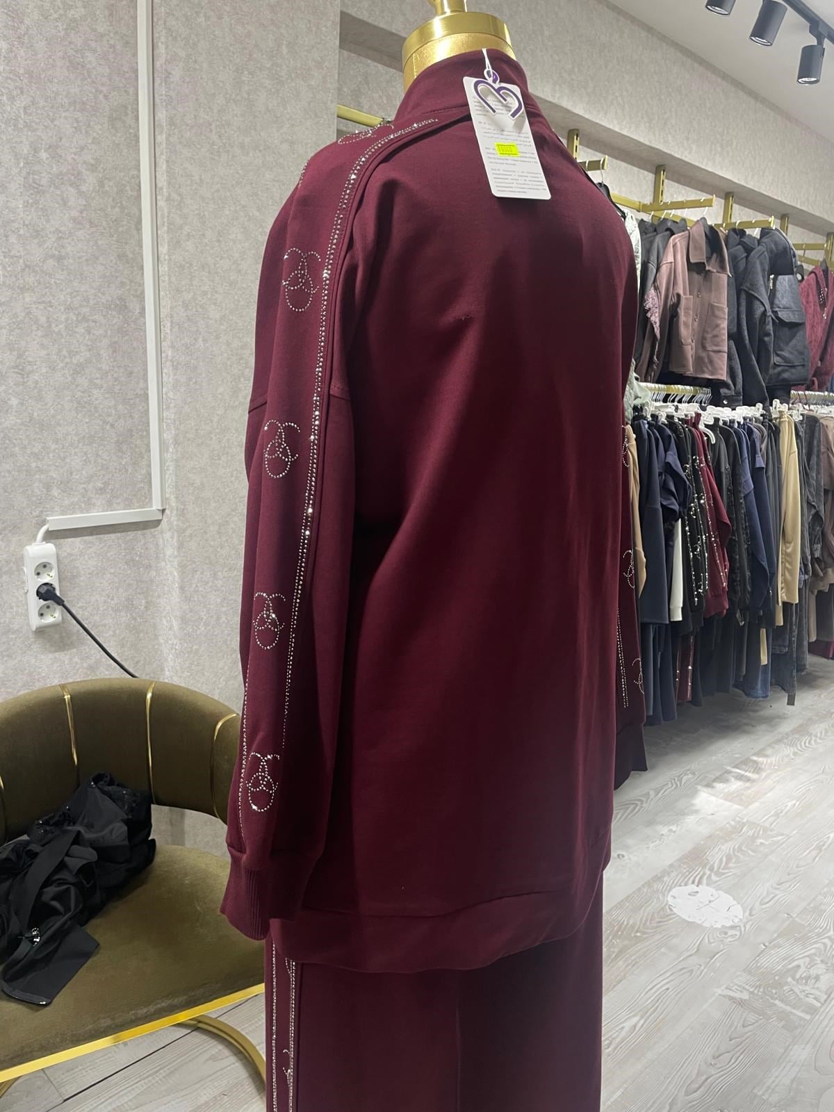 Yan Şerit Taş Detayliı Pamuklu Causal Outdoor Eşofman Takımı Bordo