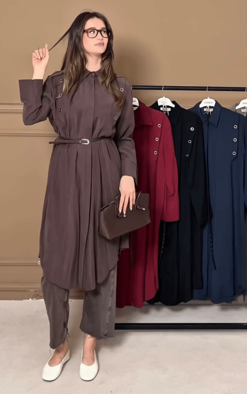 Yeni Sezon Pamuklu Causal Kemerli 2'li Takim Şık & Zarif Tunik Pantolon