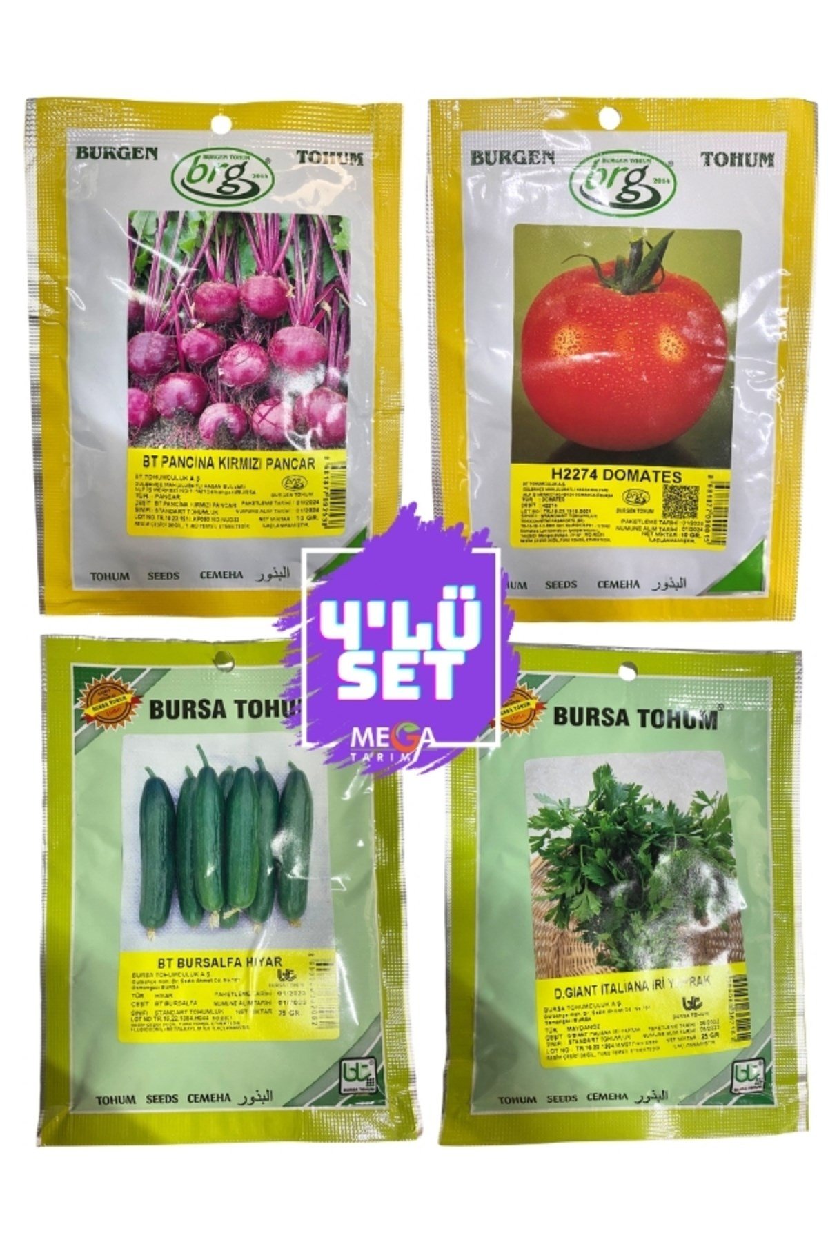 4'LÜ TOHUM SETİ ( KIVIRCIK PANCAR-H2274 DOMATES-BURSAALFA HIYAR -İRİ YAPRAK MAYDANOZ ) 10 GR.