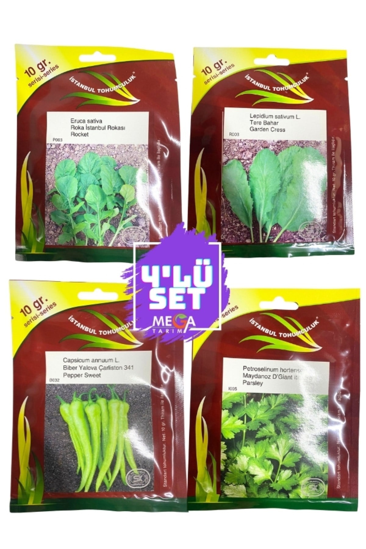 4'LÜ TOHUM SETİ ( ROKA- TERE-YALOVA ÇARLİSTON-MAYDANOZ) 10 GR'LIK PAKET