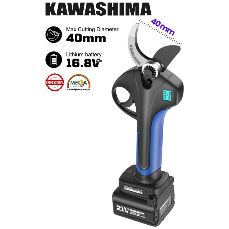 Kawashima 40mm Akülü Budama Makası Hafif ve Pratik Kullanım için Uzun Ömürlü Profesyonel Model (16.8V 4AH 67.2WH)