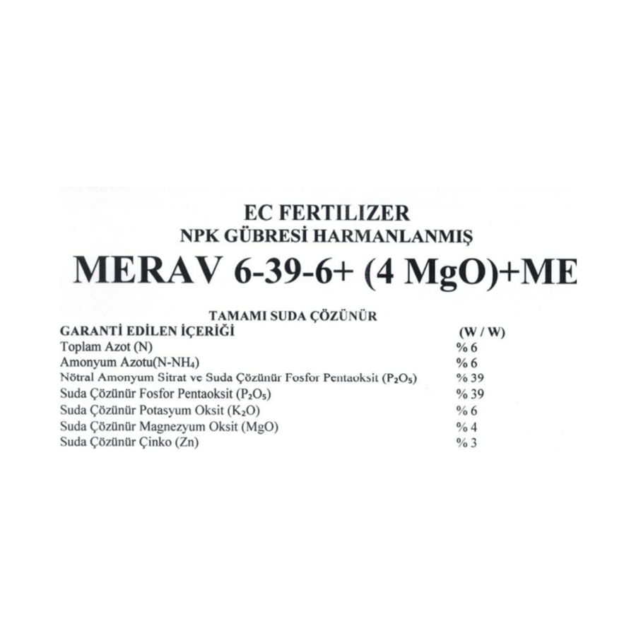 Merav 6-39-6 +4(Mgo)+ 3 Zn + Me 1 kg Toz Bitki Coşturan Yaprak Gübresi