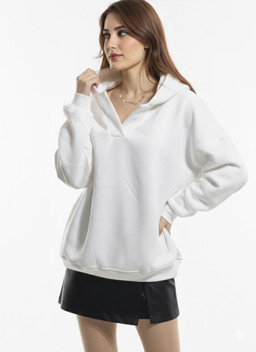 Beyaz Kapüşonlu Sweatshirt